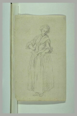 Femme, en costume de la fin du XVIIIè siècle, debout