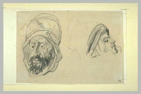 Tête d'arabe coiffé d'un turban, vue de face , tête de profil