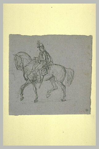 Hussard ou chasseur sur son cheval tourné vers la droite