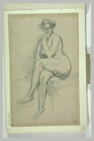 Femme nue, assise, jambes croisées, soutenant son menton de sa main gauche