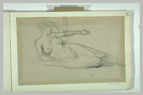 Femme nue, allongée sur le dos, bras gauche tendu en avant