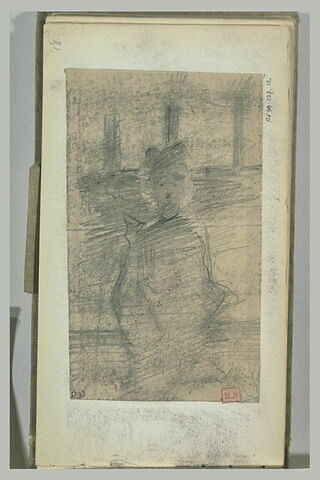 Silhouette de femme, de face, coiffée d'un chapeau, image 1/1