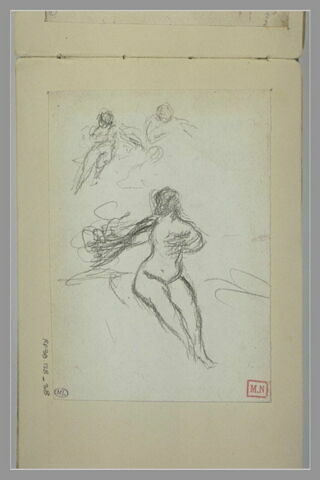 Trois croquis d'une femme nue, assise, image 1/1