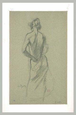 Femme demi nue, vue de dos, la main gauche sur la hanche