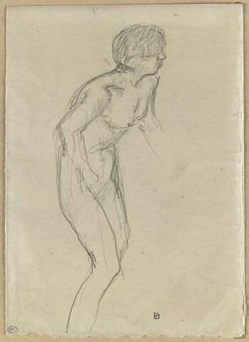 Femme nue, de trois quarts vers la droite, légèrement penchée
