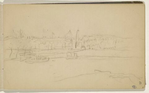 Paysage fluvial avec deux bateaux et arrière plan de maisons, image 1/2