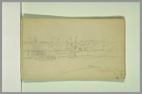 Paysage fluvial avec deux bateaux et arrière plan de maisons, image 2/2