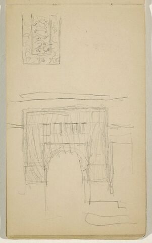 Croquis d'une porte fortifiée et motif décoratif