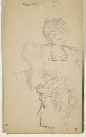 Deux études d'une femme, en buste et de face et tête de femme, image 1/2