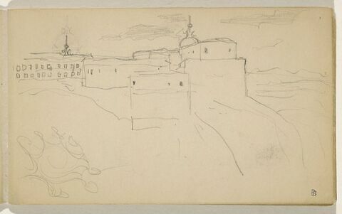 Vue d'une ville fortifiée dominant une plaine, à droite: l'Escorial, image 1/2