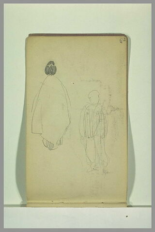 Silhouette de dos, dans un long manteau et croquis d'homme, de face, image 2/2