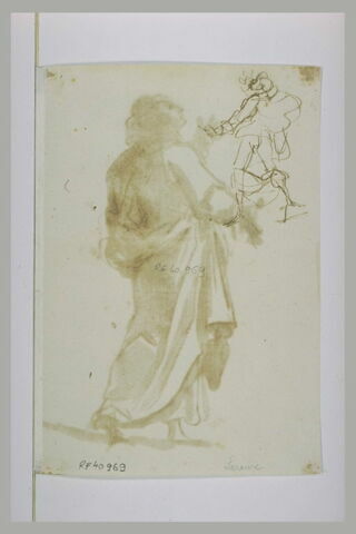 Esquisse d'homme debout, drapé, se dirigeant vers la gauche : saint Jean (?), image 2/2