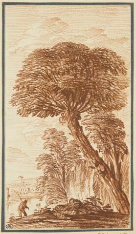 Figure dans un paysage traversé par un grand arbre penché, image 1/2