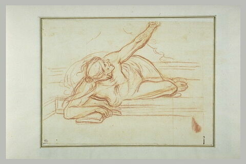Femme nue, renversée sur le sol, le bras gauche tendu vers le haut