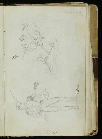 Personnage, en costume renaissance, tête caricaturale et étude de chaussure, image 1/1