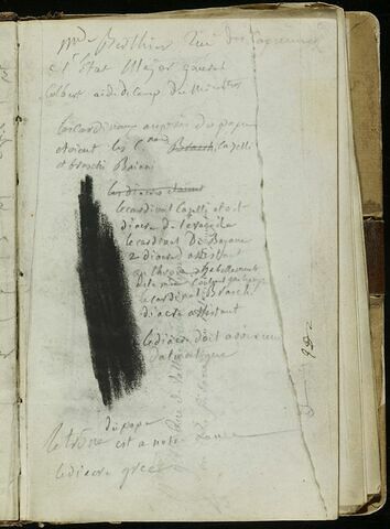 Indications manuscrites concernant le tableau du 'Couronnement'