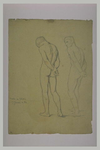 Deux hommes nus, de dos, mains liés