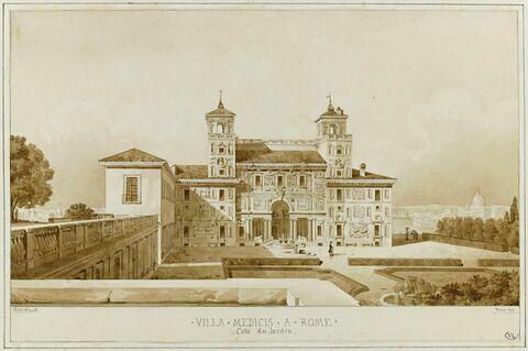 Vue de la Villa Médicis à Rome, côté jardin