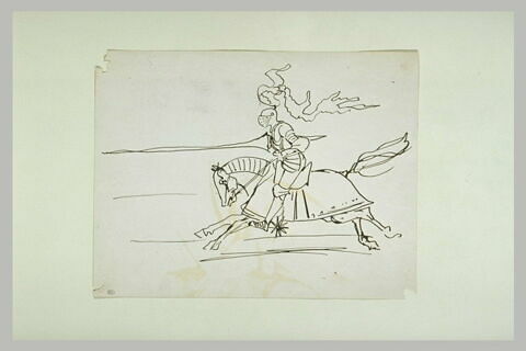 Chevalier en armure, au galop, brandissant une lance, image 1/1