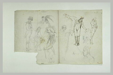 Etudes caricaturales d'hommes drapés ou en costume de muscadin, image 1/1