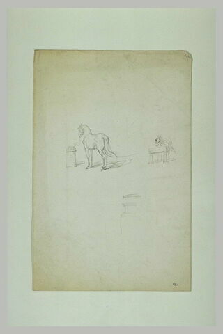 Deux études de chevaux ; ébauche d'un vase, image 1/1