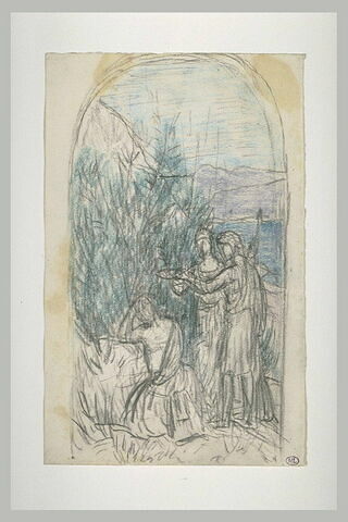 Vieillard assis dans un paysage, couronné par deux figures, image 2/2