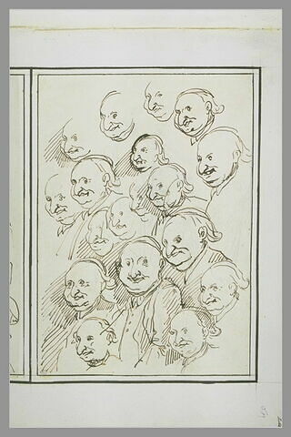 Dix-huit caricatures d'un même homme, image 1/1