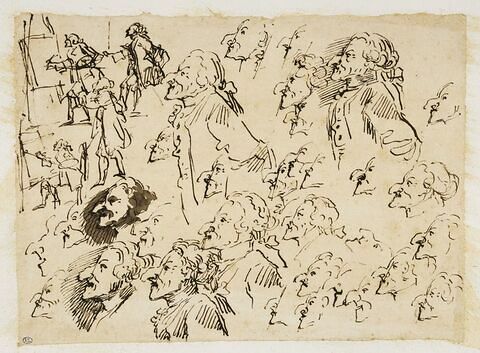 Caricatures d'un homme de profil et croquis d'un artiste à son chevalet, image 1/2