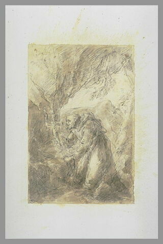 Saint François d'Assise agenouillé à l'entrée d'une grotte, image 1/1