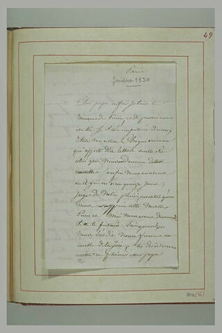 Lettre de Théodore Chassériau à son père, Benoît Chassériau