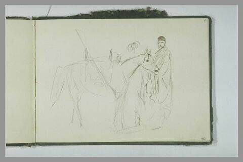Croquis d'un personnage tenant un cheval par la bride, image 1/1