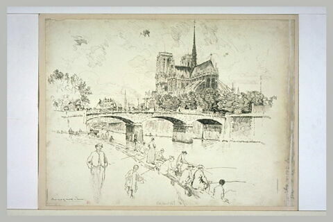 Paris, cathédrale Notre-Dame : le chevet vu des quais de la Seine, image 1/1