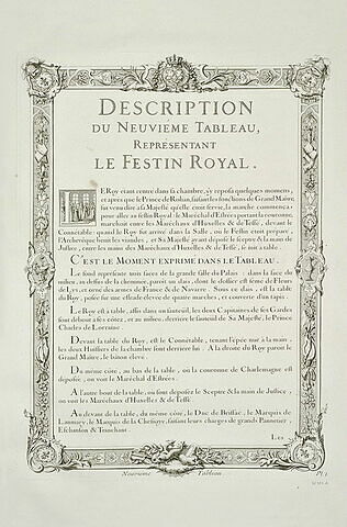Description du tableau représentant le Festin royal : texte gravé