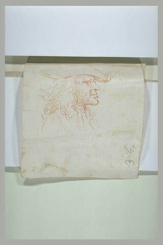Tête d'homme portant un chapeau, de profil vers la droite, image 1/1