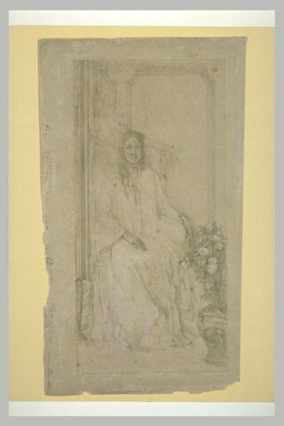 Femme assise près d'un pot de fleur, image 1/1