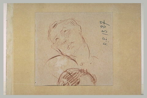 Croquis d'un buste d'homme à la tête renversée sur l'épaule et d'une tête, image 2/2