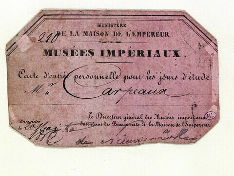 Carte d'entrée des musée impériaux