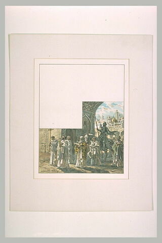 Prêtre et moines accompagnant le chevalier chrétien Patrice