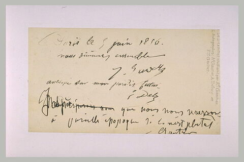 Autographes de A. Gautier, A. Delrue et de P.F. Gachet
