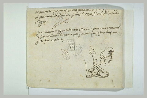 Texte manuscrit, et deux petites études, image 2/2