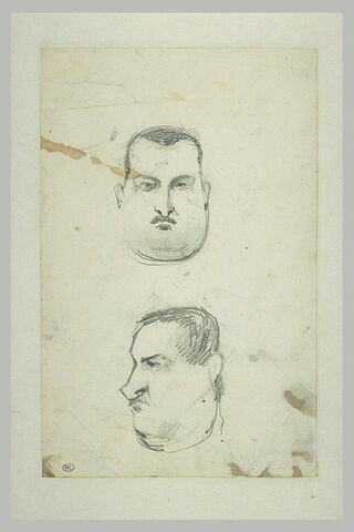 Deux croquis caricaturaux d'une tête d'homme avec petite moustache
