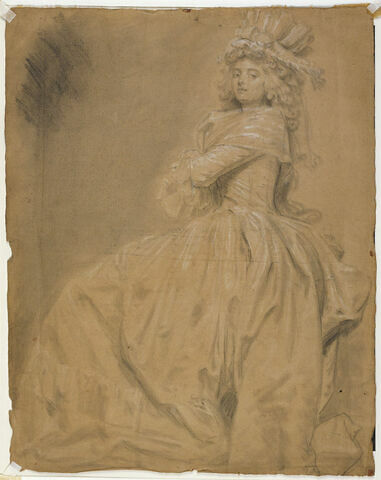 Portrait de femme assise, en costume de l'époque Louis XVI