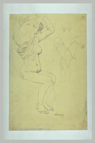 Femme ôtant sa chemise, et étude myologique d'homme, de dos, image 2/2