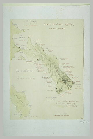 Carte du Mont Athos avec ses vingt-trois couvents, image 2/2