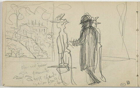 Paysage, et un homme marchant entre deux femmes, image 1/2