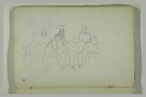 Groupe d'hommes assis, dessinant