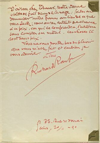 20 novembre 1890, Paris, de Richard Raub à Schuffenecker