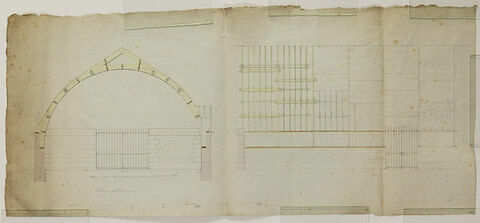 Projet de Halle publique ou de Resserre pour le grain (1786) : coupes, image 1/1