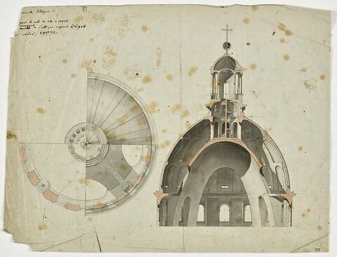 Paris, Panthéon : plan et coupes de la coupole, image 1/2