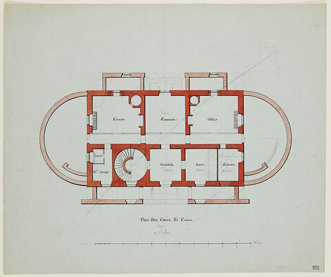 Paris, Hôtel de Monglas : plan des caves, cuisines et plan du premier étage, image 1/1